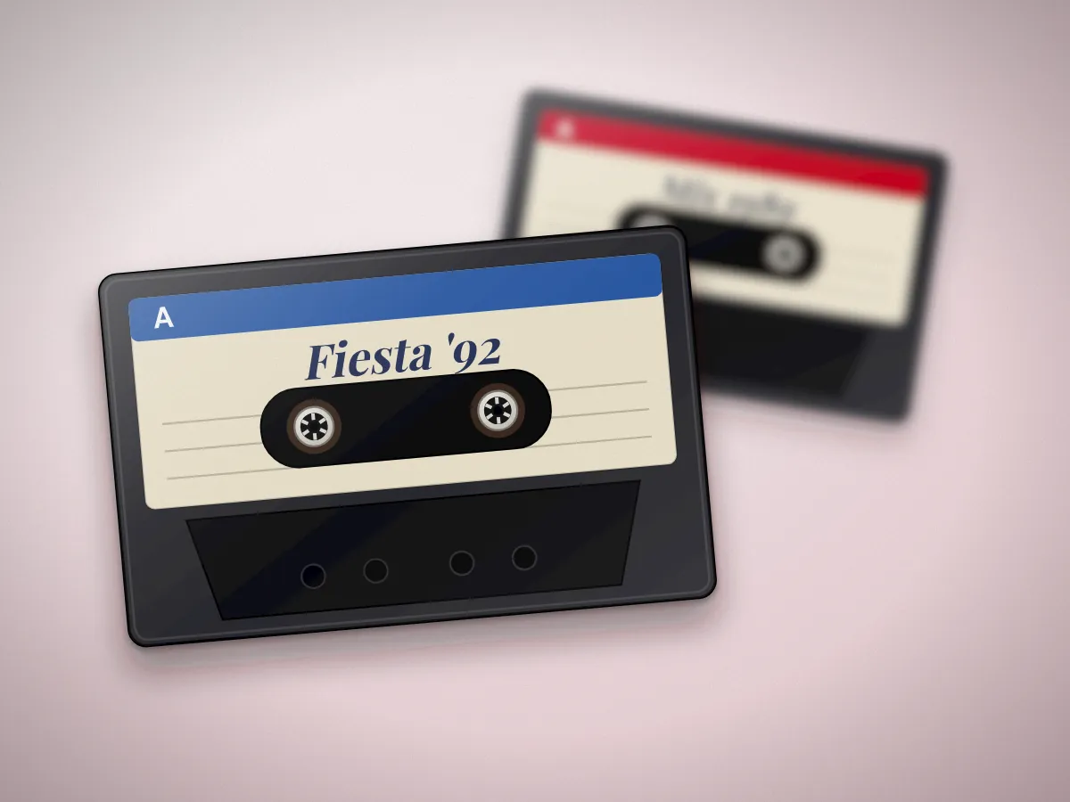 Cassettes de audio con etiqueta de música y fiesta