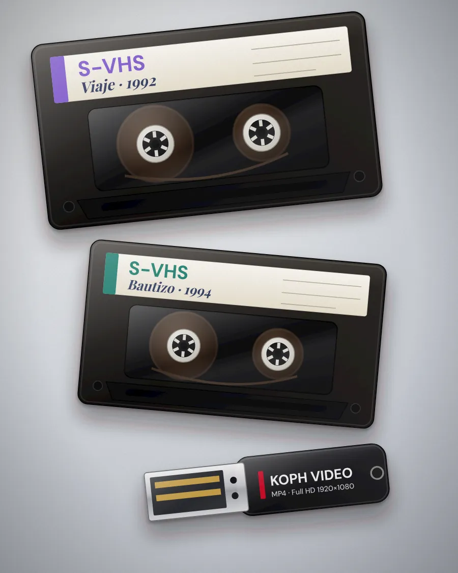 Cintas S-VHS y memoria USB con el video digitalizado en Full HD