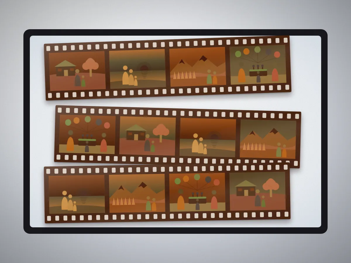 Tiras de negativos de 35 mm sobre una mesa de luz