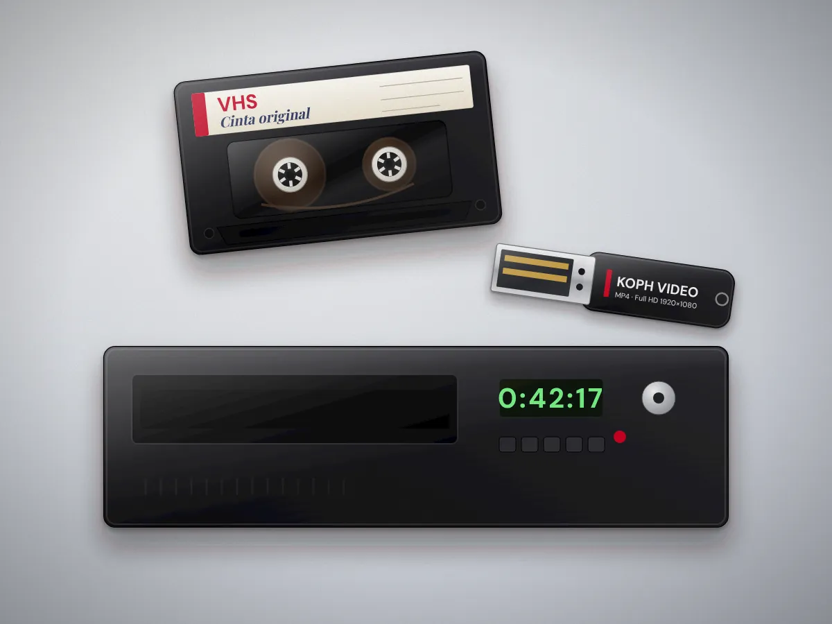 Videograbadora profesional con una cinta VHS lista para digitalizar a MP4 Full HD