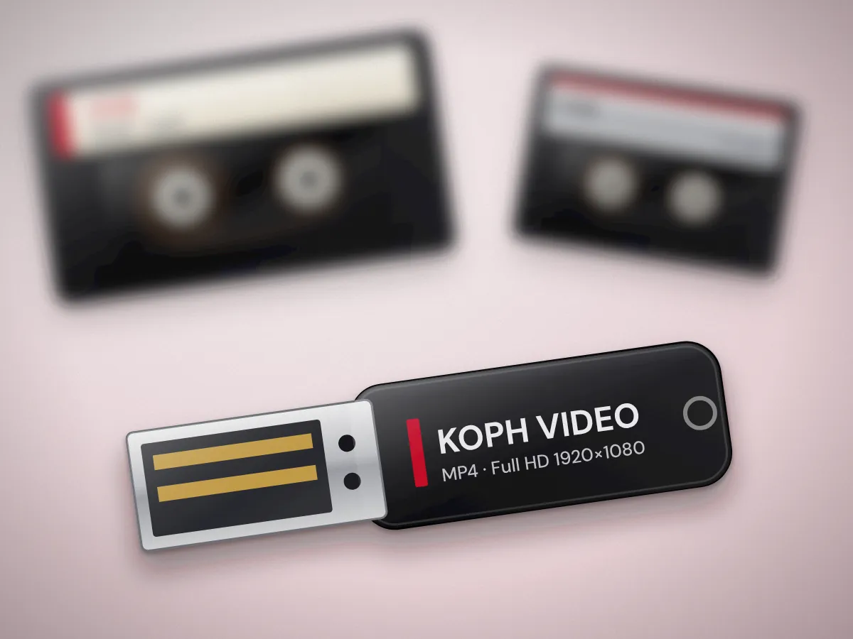 Memoria USB con el video digitalizado en MP4 Full HD junto a cintas de video